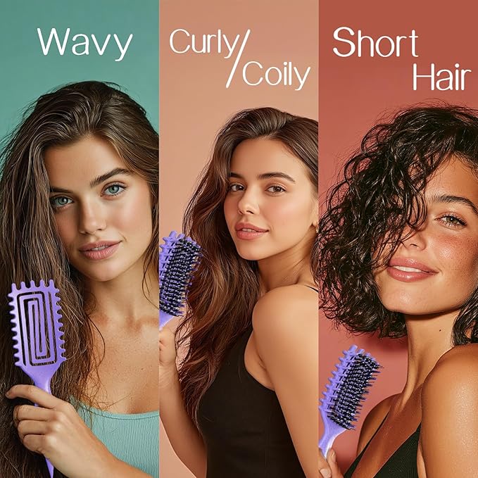 Curly Hair Brush,Curl Defining Brush for Effortlessly Defined Curls & Waves,Vented Hair Brush for Wet & Dry Hair,Women and Men,Reduces Frizz (Purple)
