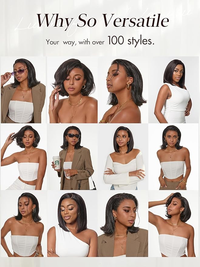 LUVME HAIR 13X4 Lace Wig NatureMAX™ PartingMax Lace 10 Inches Bob Wigs Lace Front Wigs Human Hair Pre Cut Plucked Flexi-Fit Drawstring Cap Lace Frontal Glueless 10 Inches Natural Black Color