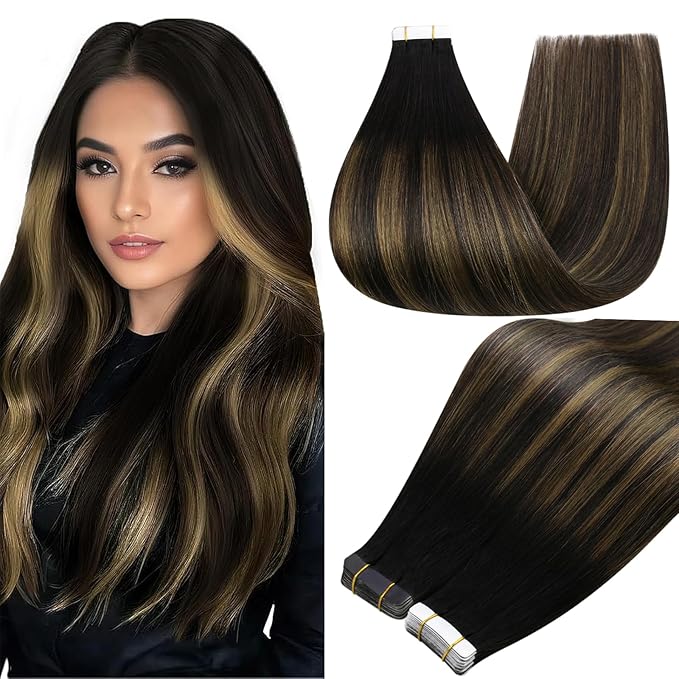 Full Shine Balayage Tape ins Human Hair Extensions Color 1B/6/1B Tape in Hair Extensions 20Inch Remy Natural Straight Skin Weft 100G Seamless Extension 40Pcs for Women Add Length