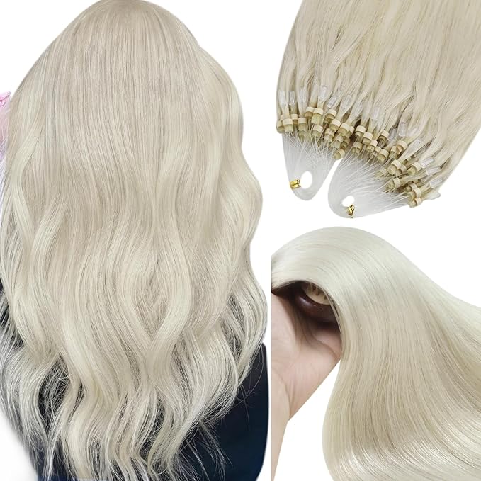 YoungSee Micro Loop Hair Extensions Human Hair Blonde Micro Hair Extensions Human Hair Platinum Blonde 22In Microbead Hair Extension Long Hair 50g 50s No Heat Required Extension