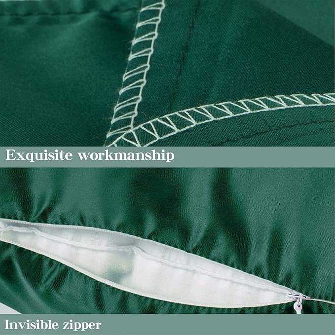 NTBAY Zippered Satin Pillow Cases for Hair and Skin, Luxury King Hidden Zipper Pillowcases Set of 2, 20x36 Inches, Dark Green