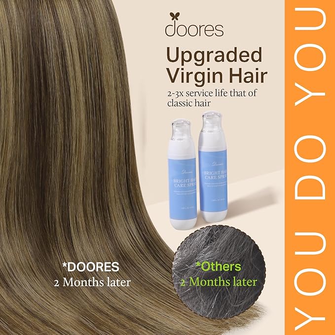 DOORES Hair Extensions Clip in Human Hair, 5pcs 80g Balayage Chocolate Brown to Caramel Blonde 18 Inch Clip in Hair Extensions Natural Straight