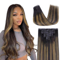 Lashey Seamless Clip in Hair Extensions Human Hair Natural Black Mixed Chestnut Brown 24 Inch Long Clip in Hair Extensions 110g 7pcs Straight Real Human Hair for Black Women