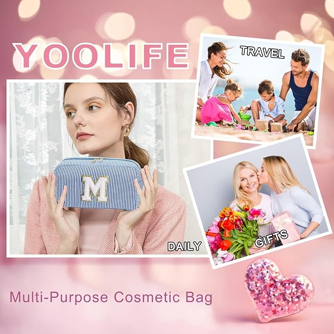 YOOLIFE Teen Girl Gifts - Birthday Gifts for 4 5 6 7 8 9 10 11 12 13 14 15 16 Year Old Girl Gifts, Gifts for Women Teen Girls Kids Sister Her, Valentines Day Gifts for Kids, Initial Girls Makeup Bag A