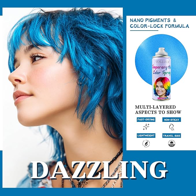 Blue Hair Spray Temporary, Hair Color Spray 1-Day Hair Dye Colored for Kids Women Men, Hair Wax Color Washable, Hair Paint Spray for Halloween Party Fast-Drying, Non-Sticky 4.06 Fl Oz