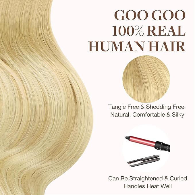 GOO GOO Tape in Hair Extensions Human Hair, 18AT60A Pearl Ash Blonde Highlights, 10inch 60g 40pcs, Skin Weft Seamless Invisible, Silky Straight with Thick Ends, Remy Human Hair