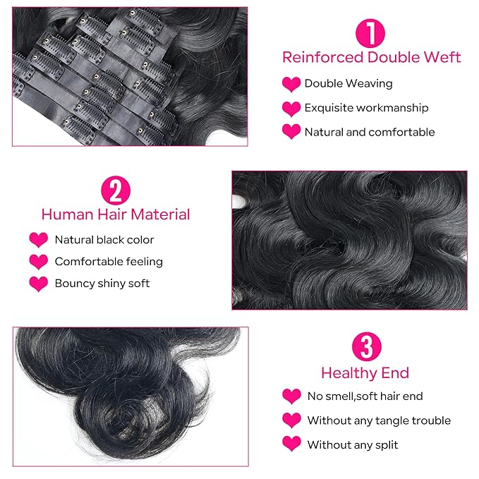 Seamless Clip in Hair Extensions Human Hair Body Wave Human Hair Clip in Extensions 8Pcs PU Clip ins Remy Hair for Women Invisible Skin Weft 18Clips 120g 18inch Natural Black