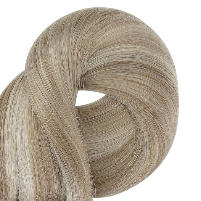 Full Shine Clip in Extensions for Women Lace Weft Golden Blond Highlighted Blonde Human Hair Clip in Extensions Straight Hair Clip ins Longevity 14 Inch 3 PCS 60 Grams