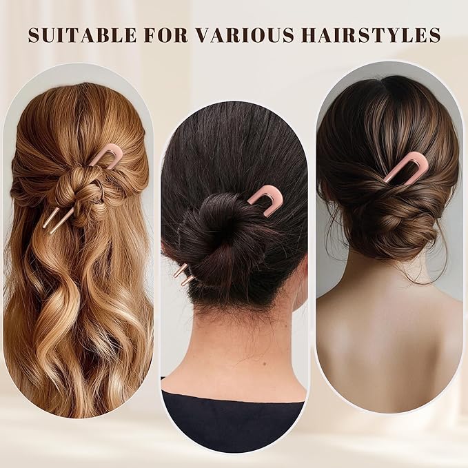 6Pcs Metal French Hair Pins for Women U Shape Sticks 3.9 Inch Vintage Fork for Hairstyle Accessories(Rosegold)
