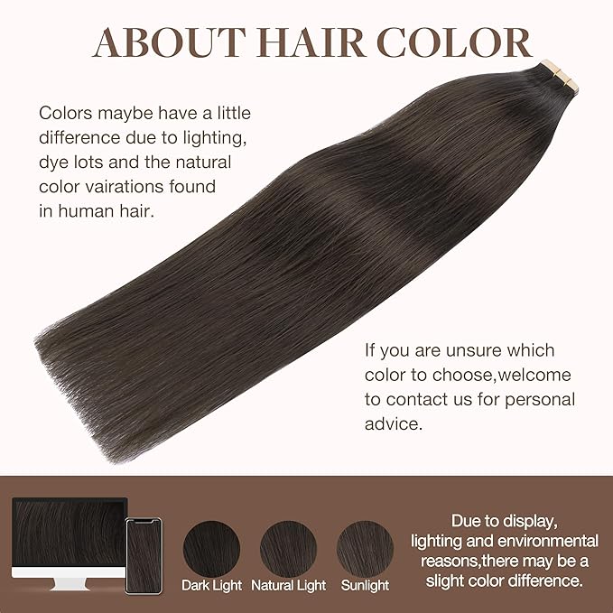 GOO GOO Tape in Hair Extensions Human Hair, 2A Light Brown, 14inch 50g 20pcs, Skin Weft Seamless Invisible, Silky Straight with Thick Ends, Remy Human Hair