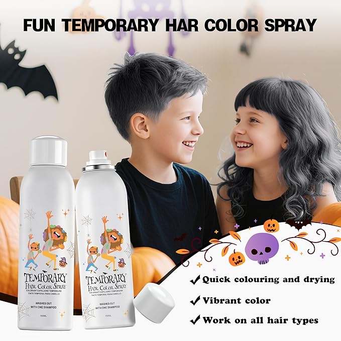 Black Temporary Hair Color Spray for Kids, Instant Colored Hair Dye Alternative for Girls Boys Women Men, Disposable Washable, Quick Styling for Party Cosplay Christmas Halloween, 150ml