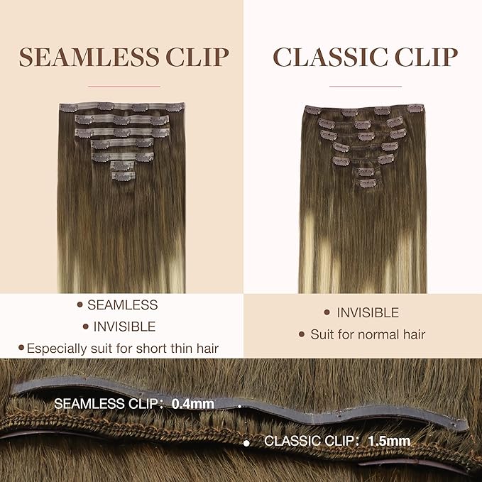GOO GOO Clip in Hair Extensions Real Human Hair, Remy Human Hair Extensions Clip ins for Women, Natural Human Hair, 22inch 160g 7Pcs, #3/8/613 Balayage Walnut Brown to Ash Brown and Bleach Blonde