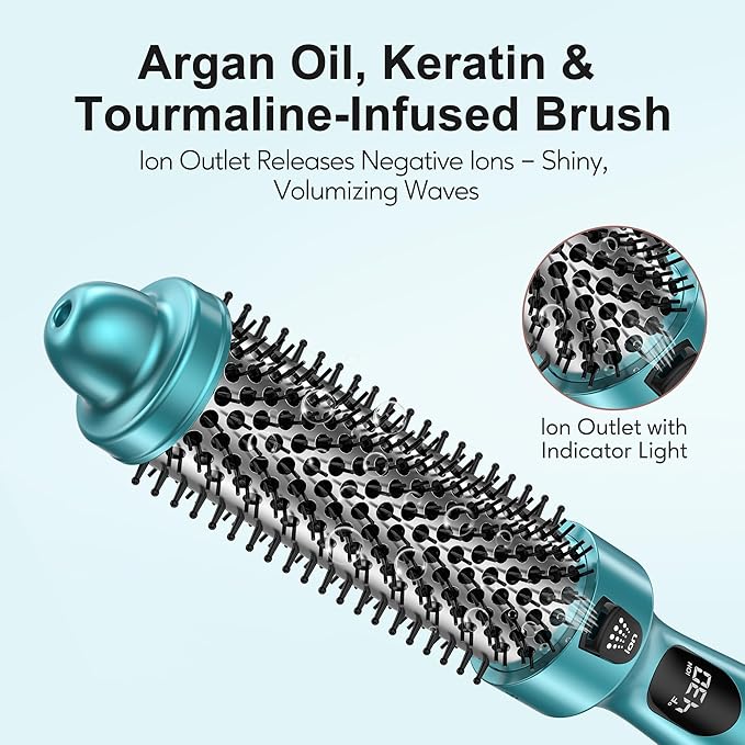 Farery Thermal Brush Extra Long Barrel with Cool Air, 1.5 Inch Heated Round Curling Brush for Big Bouncy Curls, Ceramic Curling Wand for Medium & Long Hair, 9 Adjustable Temps, Dual Voltage