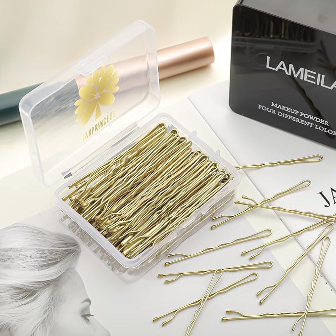 100PCS 2.4Inch Bobby Pins Gold,Pain-Free Bobby Pins for All Hair Types,Hair Pins for Women Girls,Hairpins for Buns with Box(Gold)