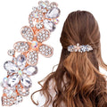 Joez Wonderful Rhinestone Hair Clip Sparkly Crystal Barrettes French Wedding Prom Engagement Pageant First Communion Hair Decorative Accessories for Women Bride Thick Long Hair (Flower White, 1 Pcs)