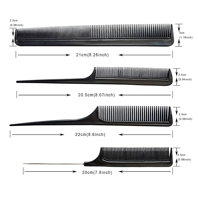 10PCS Black Hair Combs Set for Hairdressing, Cutting & Styling - For Women, Men & Kids