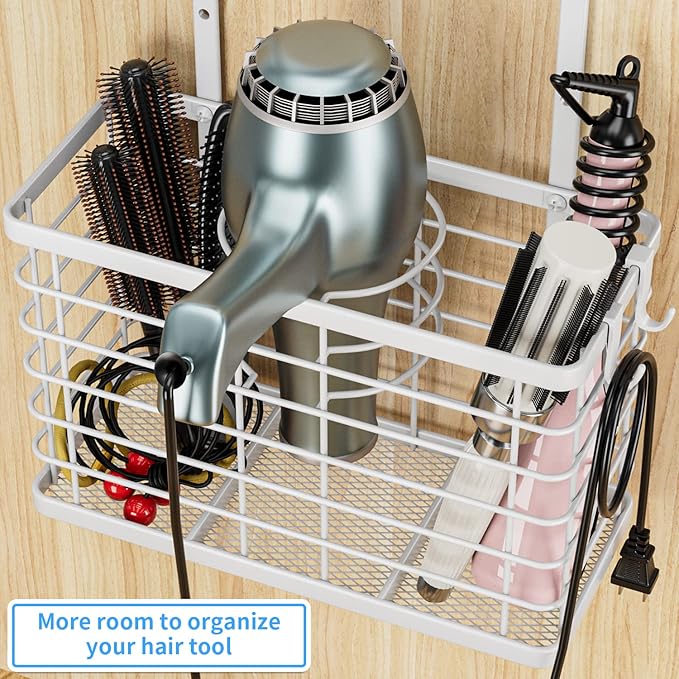 OVICAR Hair Dryer Holder - 3-in-1 Hair Tool Organizer Blow Dryer Holder Adjustable Height Cabinet Door/Wall Mounted Bathroom Organizer for Hair Dryer, Flat Irons, Curling Wands, Straighteners Storage