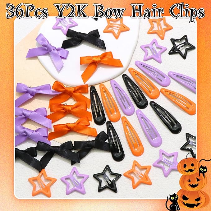 36Pcs Orange Mini Bow Hair Clips Y2K Star Metal Hair Barrettes Christmas Non Slip Water Drop Hair Clips Small Ribbon Hair Bows Cute Snap Bowknot Hair Claw Clips Accessories for Women Girls