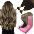 YoungSee I Tip Hair Extensions Balayage Itip Hair Extensions Real Human Hair Ombre Dark Brown to Blonde with Brown Itip Human Hair Extension 20 Inch Stick Tip Hair Extension 50g 50s