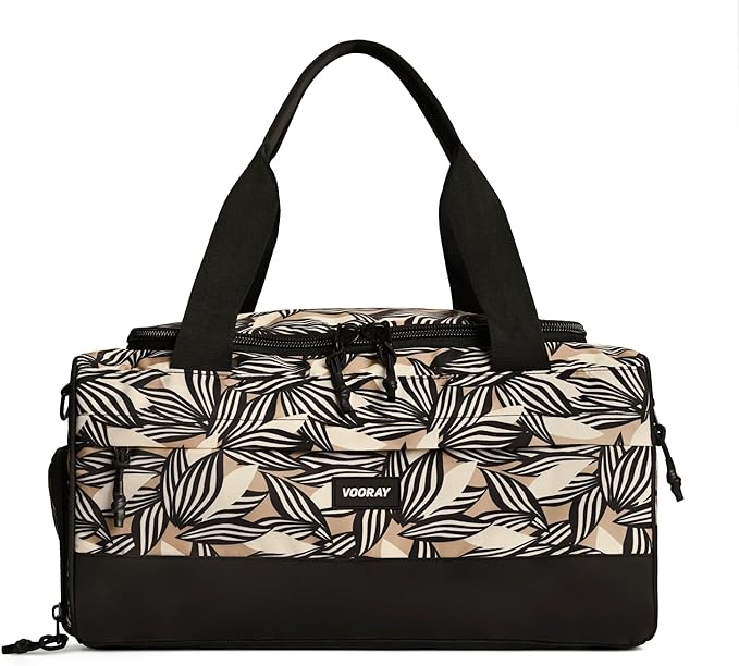Vooray 22L Boost Duffel Bag – Small Travel & Sports Gym Bag for Women and Men with Shoe Pocket, Weekender for Overnight Football, Travel, Hospital Stays or Workout, Textured Leaves