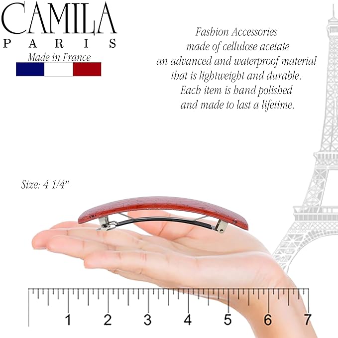 Camila Paris CP2278 French Hair Barrette Clip for Girls Large Pink and Gold Swirls, Strong Hold Grip Hair Clips for Women, No Slip and Durable Styling Girls Hair Accessories, Made in France