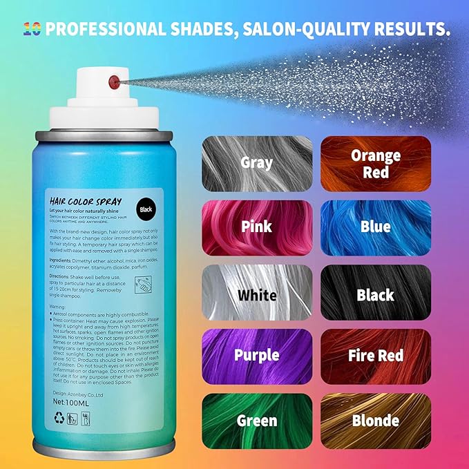 Halloween Hair Spray,Temporary Hair Color Spray for Women Kids Men,Washable Hairspray,Colored Hair Spray,Color Hairspray for Halloween,Party,Cosplay,Christmas Day (03#Black)