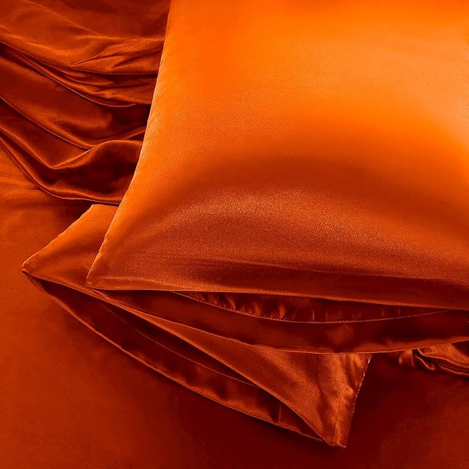 Aormenzy Satin Pillow Cases for Women Queen Size Set of 2, Burnt Orange Satin Pillowcase for Hair with Envelope Closure Silky Pillow Covers Wrinkle, Fade Resistant (20x30 Inches)