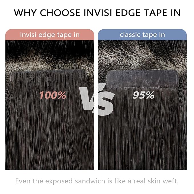 COOKAYU Invisible Human Hair Tape in Extensions, Tape in Hair Extensions Human Hair Medium Brown Invisible Tape ins Hair 20pcs 50g 22Inch
