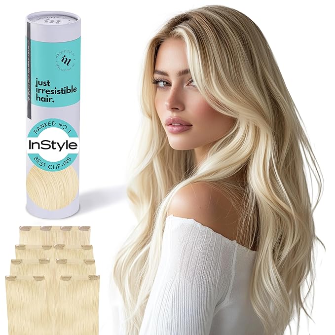 Irresistible Me Real Human Hair Extensions Clip Ins – 100% Human Hair Clip In Extensions for Length & Volume – Invisible Extension – Heat Resistant & Dyeable – Platinum Blonde, 24 Inches