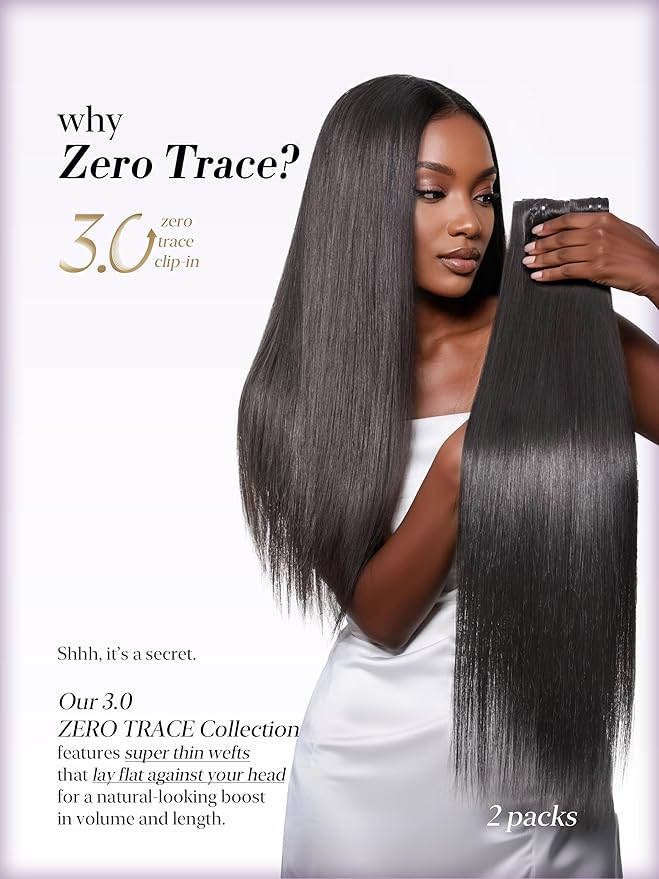 LUVME 0.59mm Zero Trace Invisible Clip in Hair Extensions, Silky Straight 7 Pcs 100g 18 Inch, 100% Real Human Hair Clip Ins, Seamless Invisible Weft with Soft Silky Movement for Work & Travel