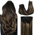 GOO GOO Clip in Hair Extensions Real Human Hair, Remy Human Hair Extensions Clip ins for Women, Natural Human Hair, 20inch 160g 7Pcs, #1B/6/1B Balayage Natural Black to Chestnut Brown