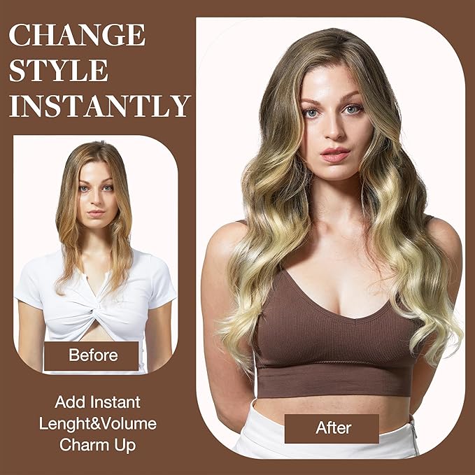 GOO GOO Clip in Hair Extensions Real Human Hair, Remy Human Hair Extensions Clip ins for Women, Natural Human Hair, 18inch 120g 7Pcs, 9/60 Balayage Ash Brown to Platinum Blonde