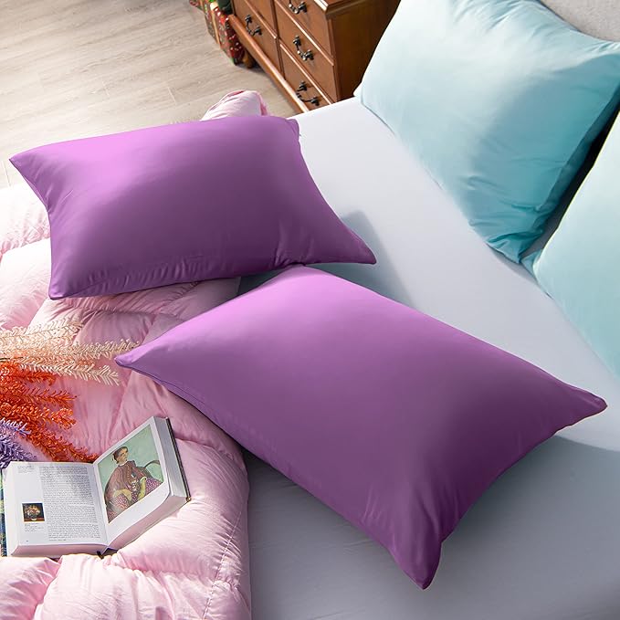 NTBAY Zippered Satin Pillow Cases for Hair and Skin, Luxury Standard Hidden Zipper Pillowcases Set of 2, 20x26 Inches, Purple