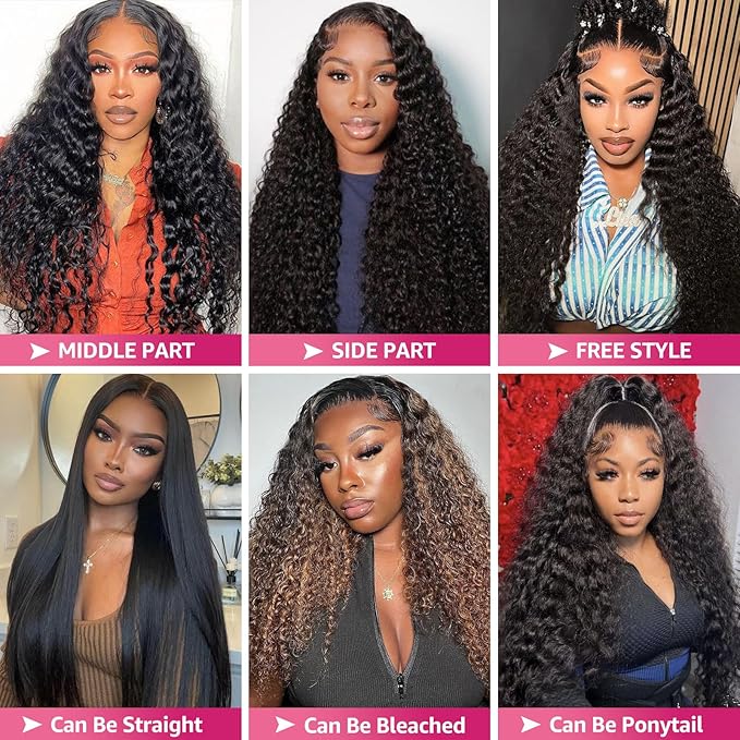 13x6 Deep Wave Lace Front Wigs Human Hair 200% Density Curly Wet and Wavy HD Lace Front Wigs Pre Plucked Frontal Wigs Human Hair Glueless Wig For Women 28 Inch