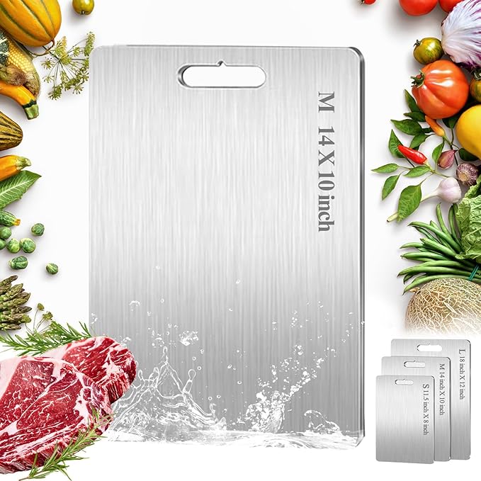 Titanium Cutting Board, 100% Pure Titanium Cutting Boards for Kitchen, Double Sided Food-Grade, Dishwasher Safe Chopping Board for Cutting Meat Vegetable Fruit (14"L x 10"W)