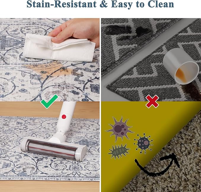 Area Mat for Living Room, 5'x8' Waterproof Vintage Print Floor Mat for Bedroom Kitchen, Stain Resistant Non-Slip Rug for Under Dining Table, Soft Floor Play Pad for Baby Spills, Pet Accidents