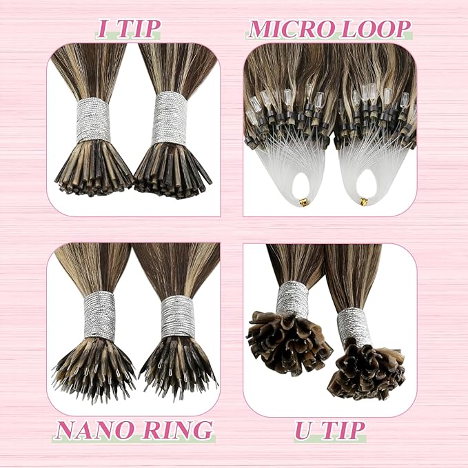 YoungSee U Tip Hair Extensions Human Hair Highlight Brown with Blonde Utip Hair Extensions Human Hair Brown U Tip Hair Extension Highlight Keratin Hair Extension for Women 16In 1G/S 50G