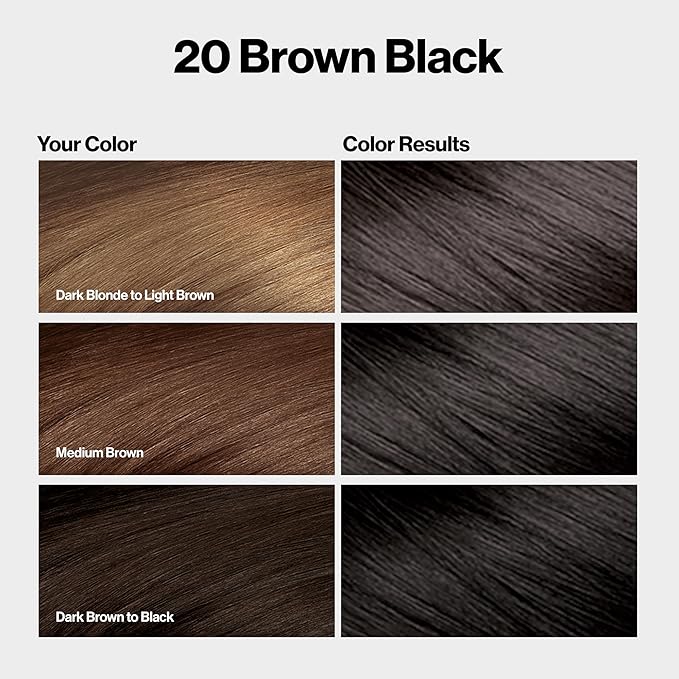 Revlon ColorSilk with Bond Repair Complex, Black Permanent Hair Color, 100% Gray Coverage, Ammonia Free Hair Dye, Vegan Keratin, 20 Brown Black (Pack of 3)