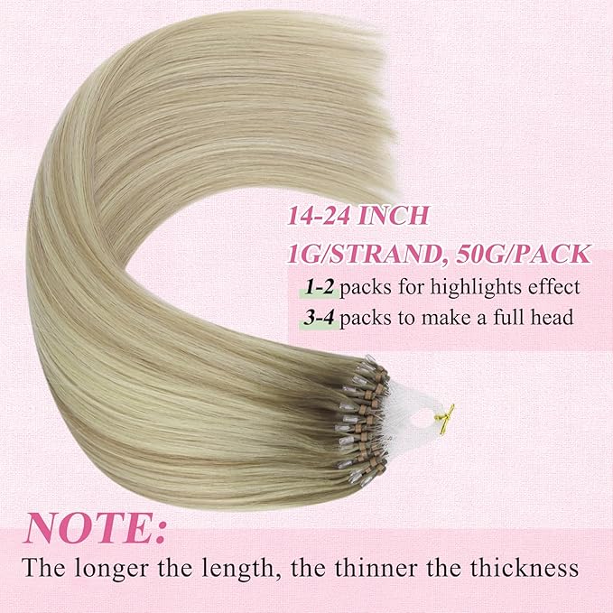 YoungSee Microbead Hair Extensions Ombre Blonde Micro Link Hair Extensions Ash Blonde Ombre Platinum Blond Bead Hair Extension Balayage Micro Loop Hair Extension Cold Fusion Remy Hair 18In 50s/50g