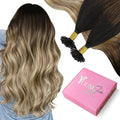 YoungSee U Tip Extensions Human Hair Balayage Utip Hair Extensions Human Hair Brown with Blonde Balayage K Tip Hair Extension Real Hair Ombre Long Hair 24In for Date Nights 50s/50g