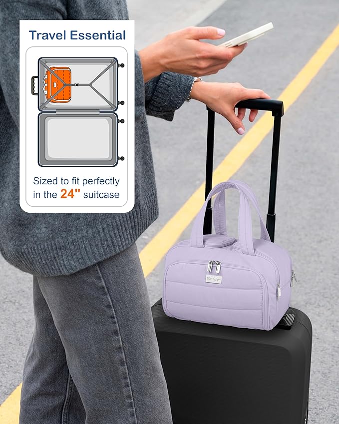 TOPDesign Travel Toiletry Bag for Women, Puffer Large Toiletry Bag, Lightweight Cosmetic Makeup Organizer with Handle for Traveling, Accessories, Essentials, Toiletries (Light Purple)