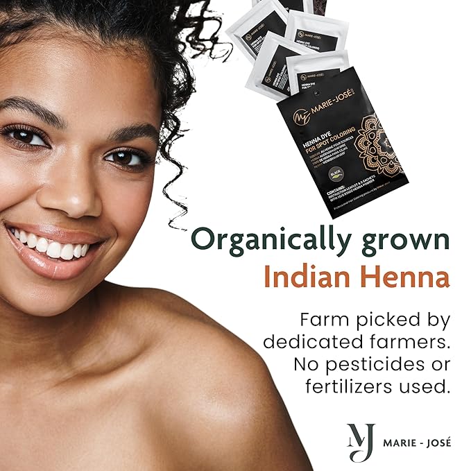 Marie-José & Co Henna Dye Set - Professional Grade Henna Tint for Spot Coloring - Good for 50 Applications (Black)