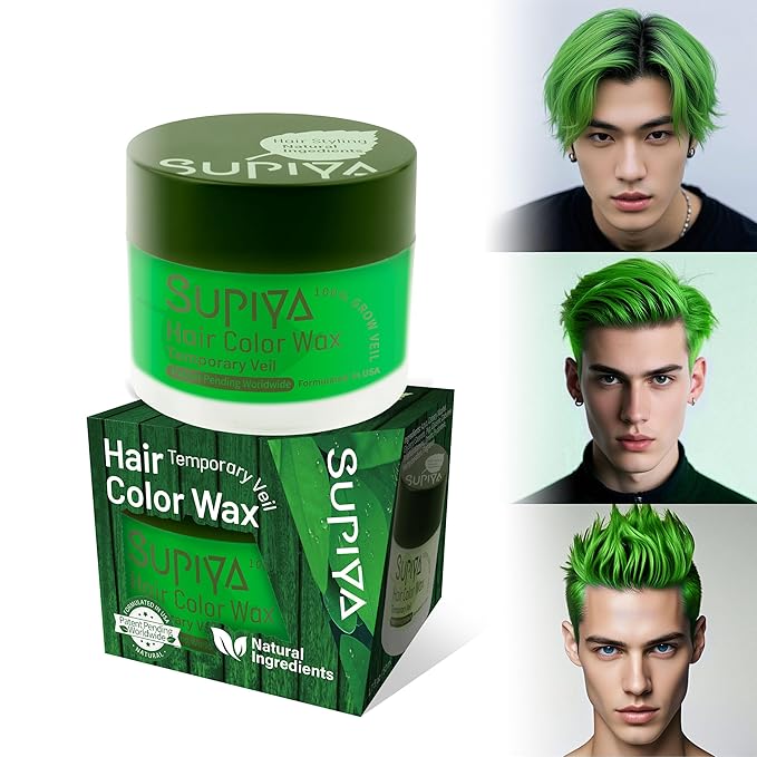 Temporary Hair Color Wax for Men - SUPIYA Washable Dark Green Hair Wax Color, All-Day Hold Disposable Hair Dye for Christmas, Cosplay & Daily (Emerald Color #25)