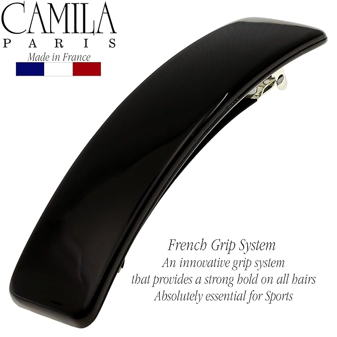 Camila Paris CP1476 French Hair Barrette Clip for Girls, Rubberized Automatic Clasp Strong Hold Grip Hair Clips for Women, No Slip and Durable Styling Girls Hair Accessories, Made in France