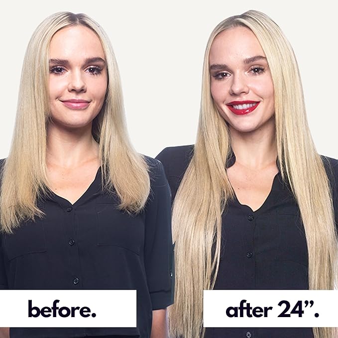 Irresistible Me Real Human Hair Extensions Clip Ins – 100% Human Hair Clip In Extensions for Length & Volume – Invisible Extension – Heat Resistant & Dyeable – Platinum Blonde, 24 Inches