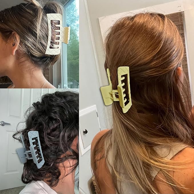 Strong Double Row Teeth Square Hair Clips 2 Rows Teeth Rectangle Claw Clips Women Girls 2 Row Claws Double Teeth Curly Straight Big Volume Thick Hair Accessories in Set 6pcs