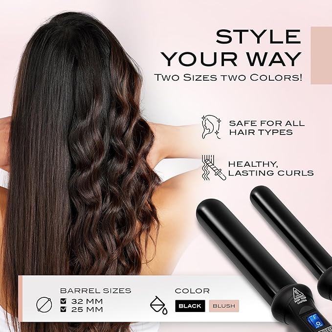 NuMe Classic Ceramic Curling Wand - Tourmaline 1.25 Inch Barrel Hair Curler, Negative Ion Conditioning, Far Infrared Heat - All Hair Types - Black