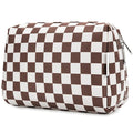Narwey Checkered Makeup Bag Travel Cosmetic Bag Organizer Toiletry Bag Make Up Bags with Compartments for Women Girls (Large, Dark Checkerboard)