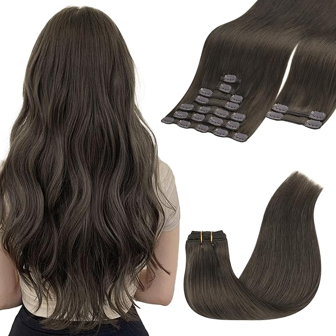GOO GOO Clip in Hair Extensions Real Human Hair, Remy Human Hair Extensions Clip ins for Women, Natural Human Hair, 18inch 150g 9Pcs, 1C Mocha Brown
