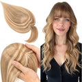 SEGO 100% Real Human Hair Toppers with Bangs,Silk Base 150% Density Clip in Topper Top 2.7”x5.1” Hair Pieces for Women with Thinning Hair/Hair Loss Cover Gray Hair